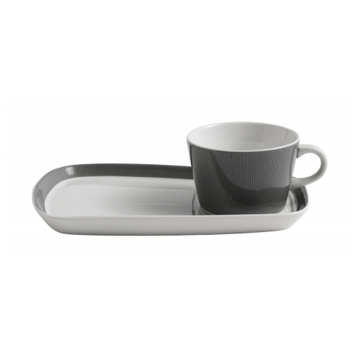 Becher mit Porzellan-Unterteller für Kaffee & Kuchen von NORDAL im Set, grau