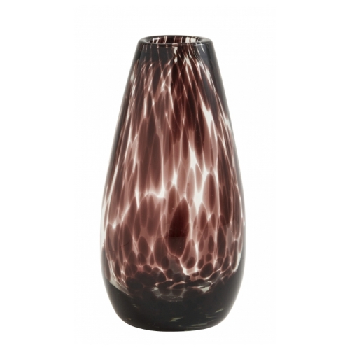 Vase Deco clear, Farbe Purpur Lila, von Nordal H 17cm Fleckenmuster Handarbeit Glas