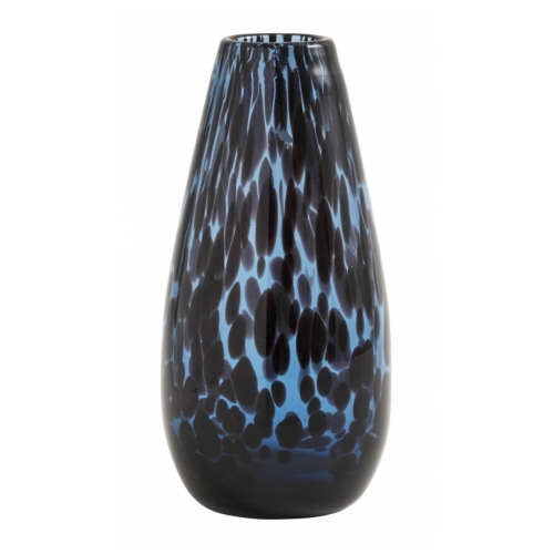 Vase Deco clear, Farbe Blau, von Nordal H 17cm Fleckenmuster Handarbeit Glas