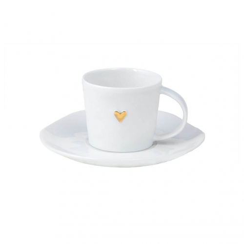 Kleine Espresso-Tasse Wolke Sieben mit Herz in Gold aus Porzellan von Räder Design 6 x 5 cm inkl. Untertasse