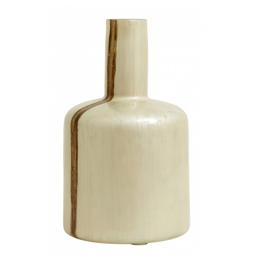 Vase Pearl Mother Brown von Nordal, Dekoflasche, elfenbeinfarben mit braunem Streifen