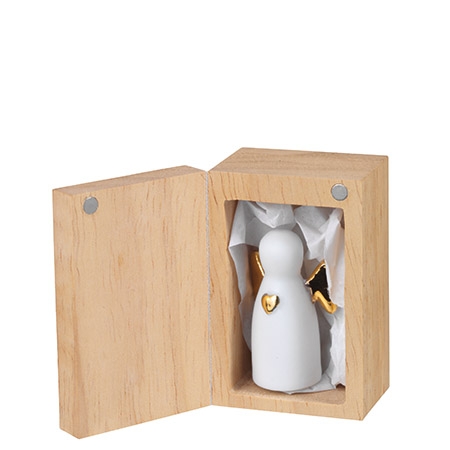 Kleiner Glücksbringer "Engelbegleiter" in süßer Holzbox 3,5x5,5 cm