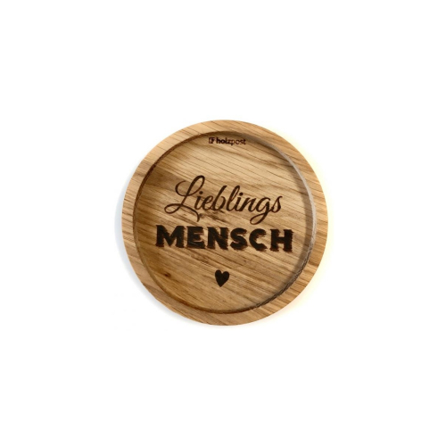 Holz-Untersetzer mit Aufschrift "LieblingsMensch", Eichenholz, rund, D 11,2 cm
