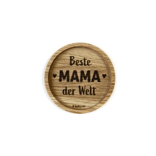Holz-Untersetzer mit Aufschrift "Beste MAMA der Welt", Eichenholz, rund, D 11,2 cm