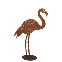 Gartenfigur Flamingo mit Bein unten Edelrost 71x55 cm