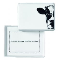 Groe Butterdose aus Porzellan mit Kuh Design 10,5x8,5x6 cm fr ein Stck Butter (250g)