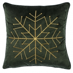 Kissen Schneeflocke in edlem Dunkelgrün mit goldener Stickerei von pad, abnehmbarer Bezug