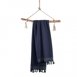 Hammamtuch Soft Cotton von Walra mit Fransen 100x180 cm Navy Blau; Dunkelblau