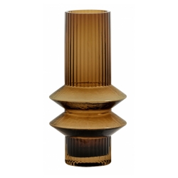 Vase Rilla S Amber von Nordal H 21 cm Rillenmuster Amber Braun Handarbeit Glas