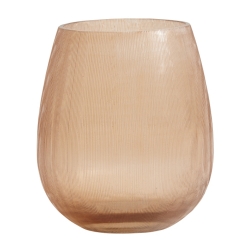 Teelichthalter Windlicht aus pfirsichfarbenem Glas mit feinen Linien von Nordal D 10 cm