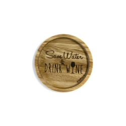 Holz-Untersetzer mit Aufschrift Save Water, Drink Wine, Eichenholz, rund, D 11,2 cm