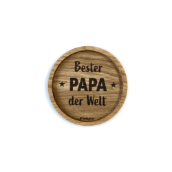 Holz-Untersetzer mit Aufschrift Bester PAPA der Welt, Eichenholz, rund, D 11,2 cm